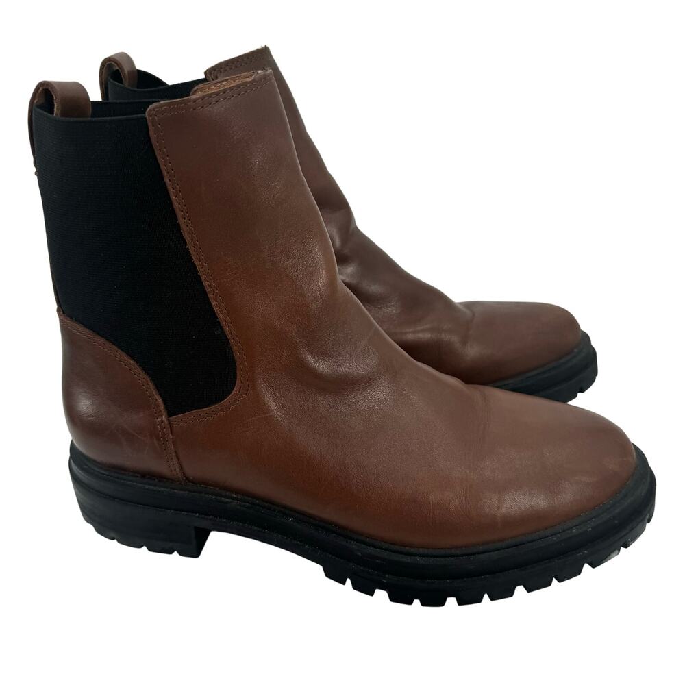 Madewell Brown Leather Chelsea Ankle Boots with Black Elastic